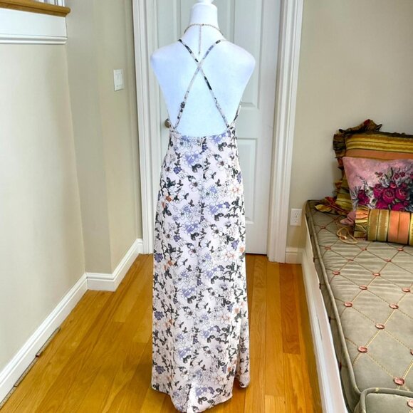 Romeo & Juliet Dress Maxi Floral Strappy Pink Purple Open Back Front Slit (M) - Picture 3 of 7